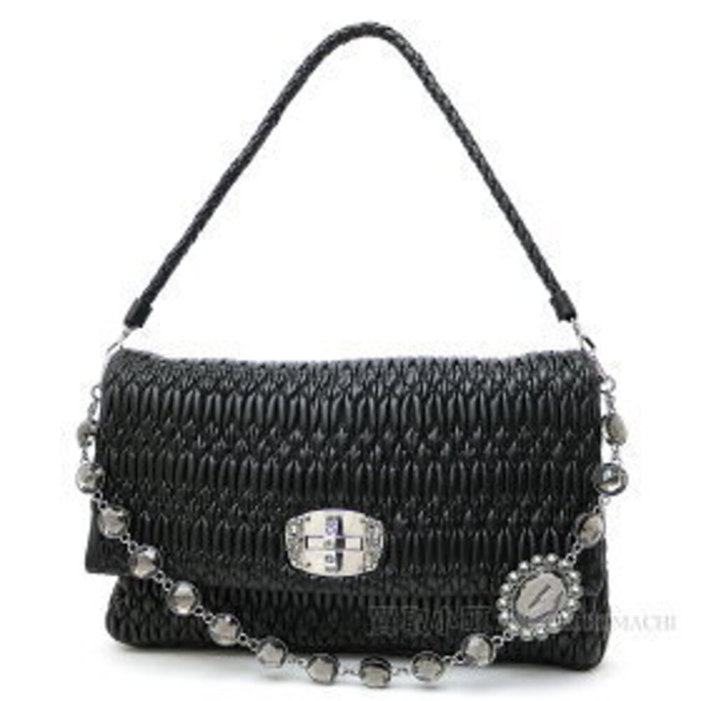 Miu Miu Nappa Crystal Nero Lambskin Bejeweled Chain Pochette Rhinestones